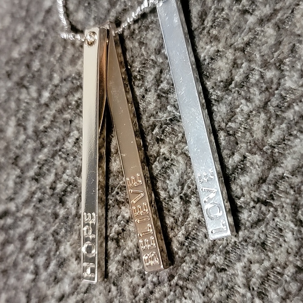 “Hope, Love, Believe” Mixed Metals Necklace – Inspirational Pendant – 16” Chain